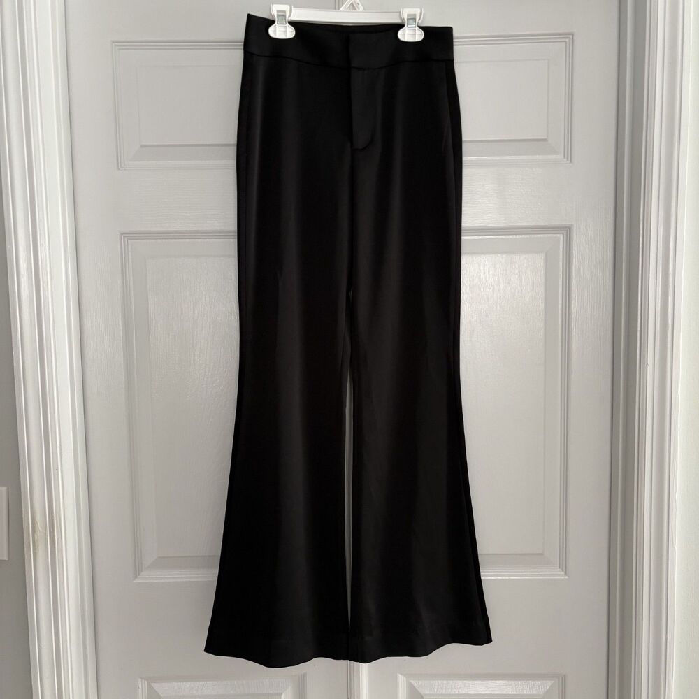Alice + Olivia Women's Black High-Rise Wide Leg Satin Pants Size 0 Pockets - Picture 3 of 12